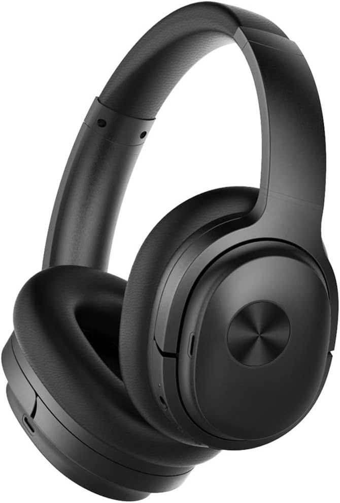 Hi-Fi Stereo Wireless Over-Ear Headphones Bluetooth 5.0 Headsets ANC Active Noise Cancelling Foldable Headphones with Mic Soft Protein Earpads for Sports/TV/Work,Black