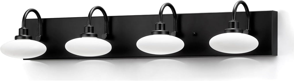 Matt Black LED Vanity Light Fixture - 4-Light Wall Sconce for Bathroom Over Mirror, Modern Hallway Cloakroom Lighting, 3000K-6000K Selectable, Dimmable