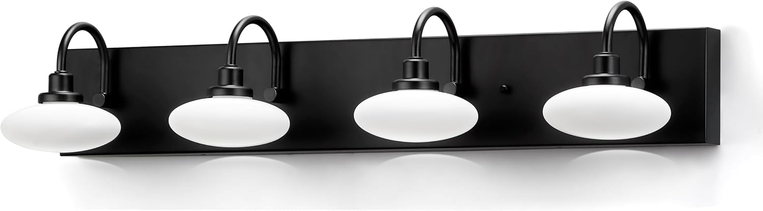 Matt Black LED Vanity Light Fixture - 4-Light Wall Sconce for Bathroom Over Mirror, Modern Hallway Cloakroom Lighting, 3000K-6000K Selectable, Dimmable