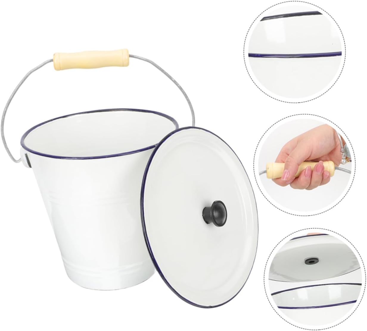 Luxshiny Enamel Milk Bucket Lid Multiuse Utility Pail for Liquid Storage Thickened Container for Milk Water and More for Household and Party Use Capacity