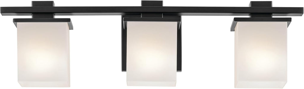 Kichler Tully 24' 3-Light Bathroom Vanity Light Fixture with Satin Etched Cased Opal Glass in Black for Over Mirror, Soft Modern Style (24' x 6.5' x 7'), 45151BK
