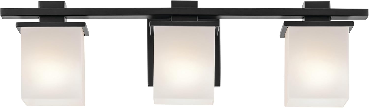 Kichler Tully 24' 3-Light Bathroom Vanity Light Fixture with Satin Etched Cased Opal Glass in Black for Over Mirror, Soft Modern Style (24' x 6.5' x 7'), 45151BK