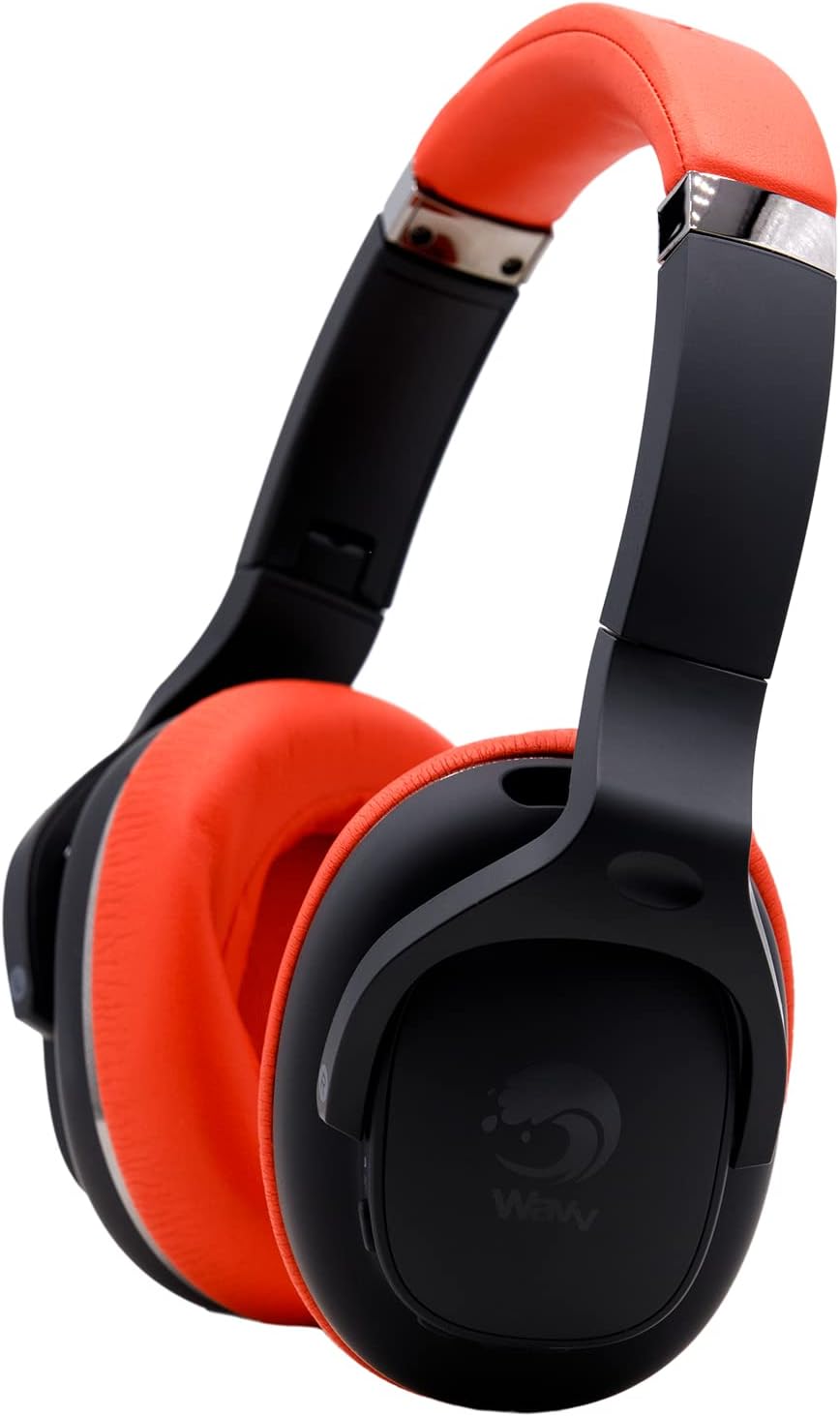 WAVV Element Active Noise Cancelling Headphones Wireless Over Ear Bluetooth Headphones with Microphone, Deep Bass, Quick Charge 40H Playtime,Comfortable Ear pads for Cellphone/TV/PC/Laptop (Black/Red)