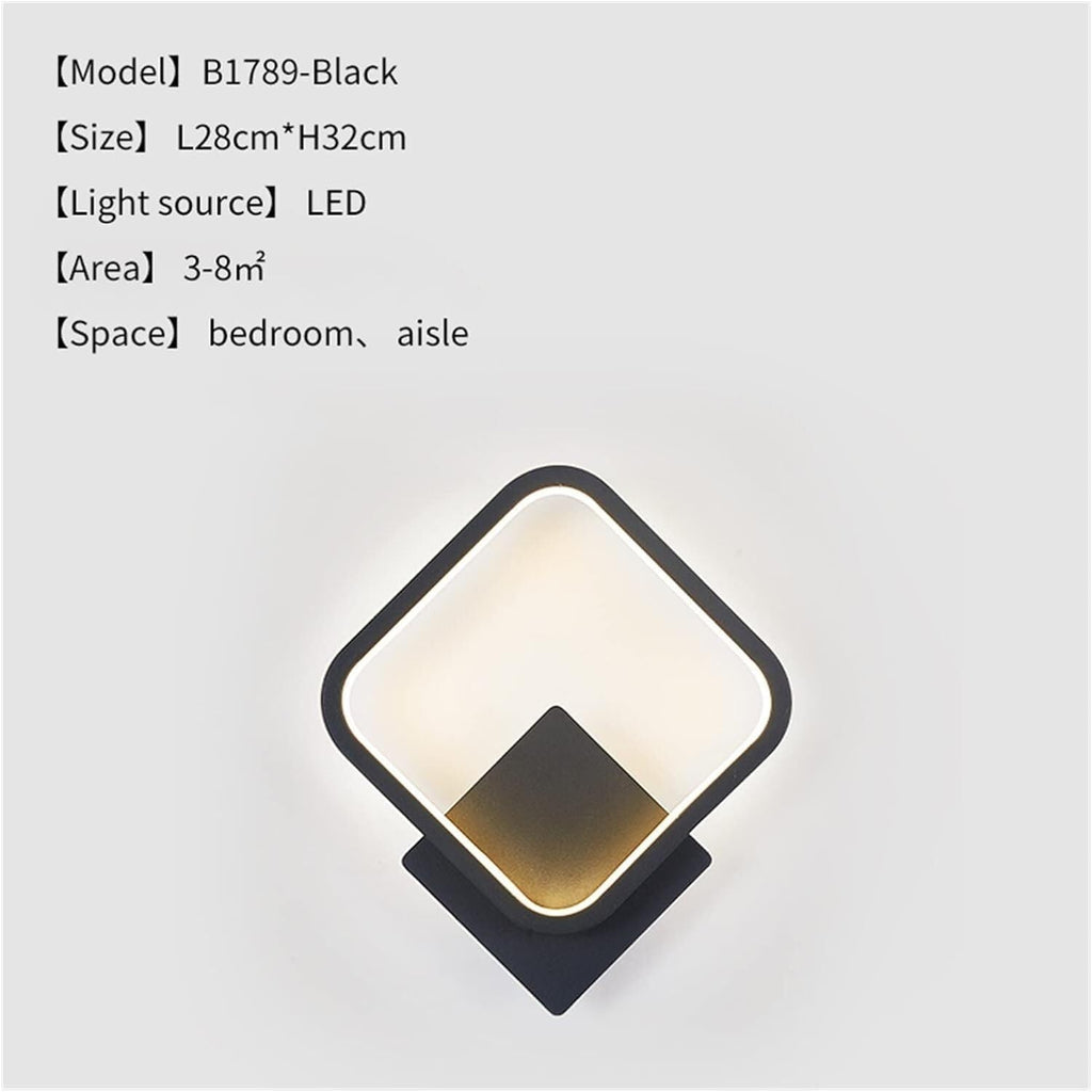 Modern Wall Lamp LED Round Square Sconces Light Compatible with Bedroom Study Aisle Staircase Living Room Bathroom Ring Light Fixture(Square-Black,WarmWhite)