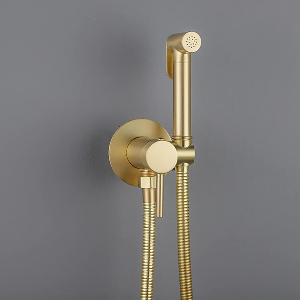 Handheld Bidet Sprayer for Toilet, Brass Bathroom Concealed Bidet Sprayer, Bidet Sprayer Set, Portable Bidet for Toilet, Wall-Mounted Mixer Hot and Cold Water for Bathroo-Gold