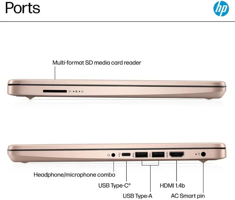 HP 14' Business Laptop Computer with Microsoft Office 365, 4-Core Intel Processor, 128GB SSD, Windows 11 (Pale Rose Gold, 4GB RAM)