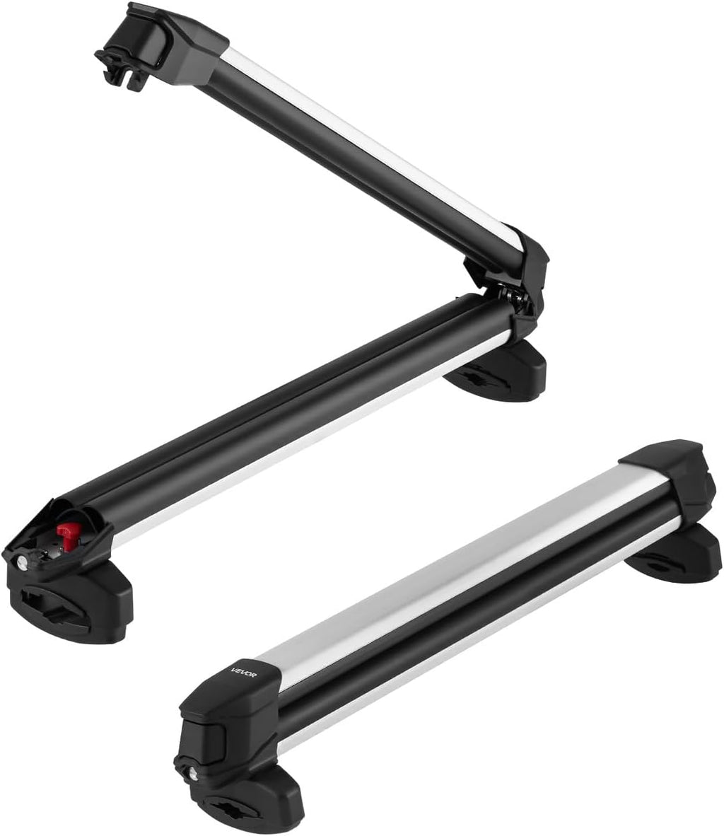 VEVOR Ski & Snowboard Roof Rack, Carry up to 6 Pairs of Skis or 4 Snowboards, 2 PCS Aluminum Universal Car Roof Rack Top Holder with Lock and Rubber Padding for Fishing Pole Rod, Fit Most Crossbars