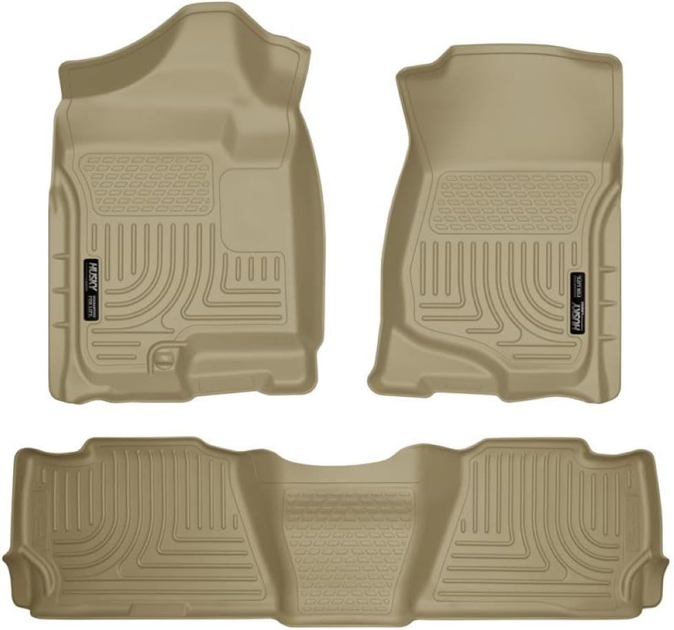 Husky Liners Weatherbeater Floor Mats | Fits 2007-2014 Cadillac Escalade, Chevrolet Tahoe & GMC Yukon | Front & 2nd Row, 3-pc Tan - 98253