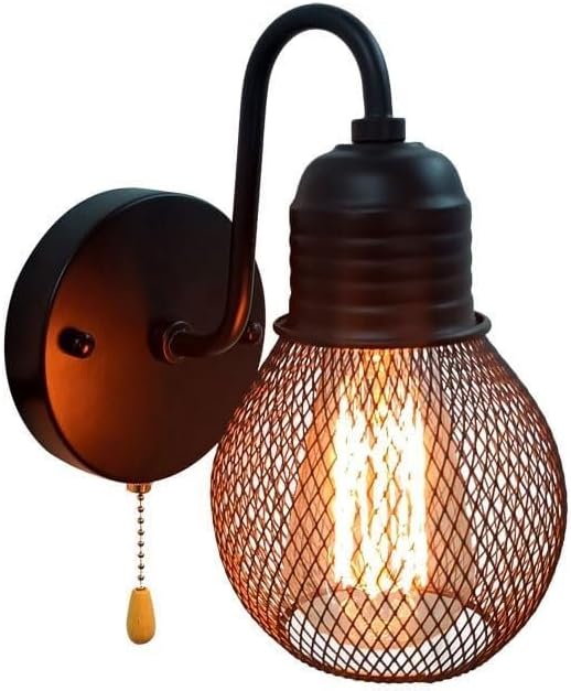 Wall Sconces for Bedroom Bathroom Mirror Light Black Wrought Iron Wall Lamp Personality Hollow Bedside Industrial Wind Small Iron Cage Light Bulb Lighting Fixture