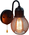 Wall Sconces for Bedroom Bathroom Mirror Light Black Wrought Iron Wall Lamp Personality Hollow Bedside Industrial Wind Small Iron Cage Light Bulb Lighting Fixture