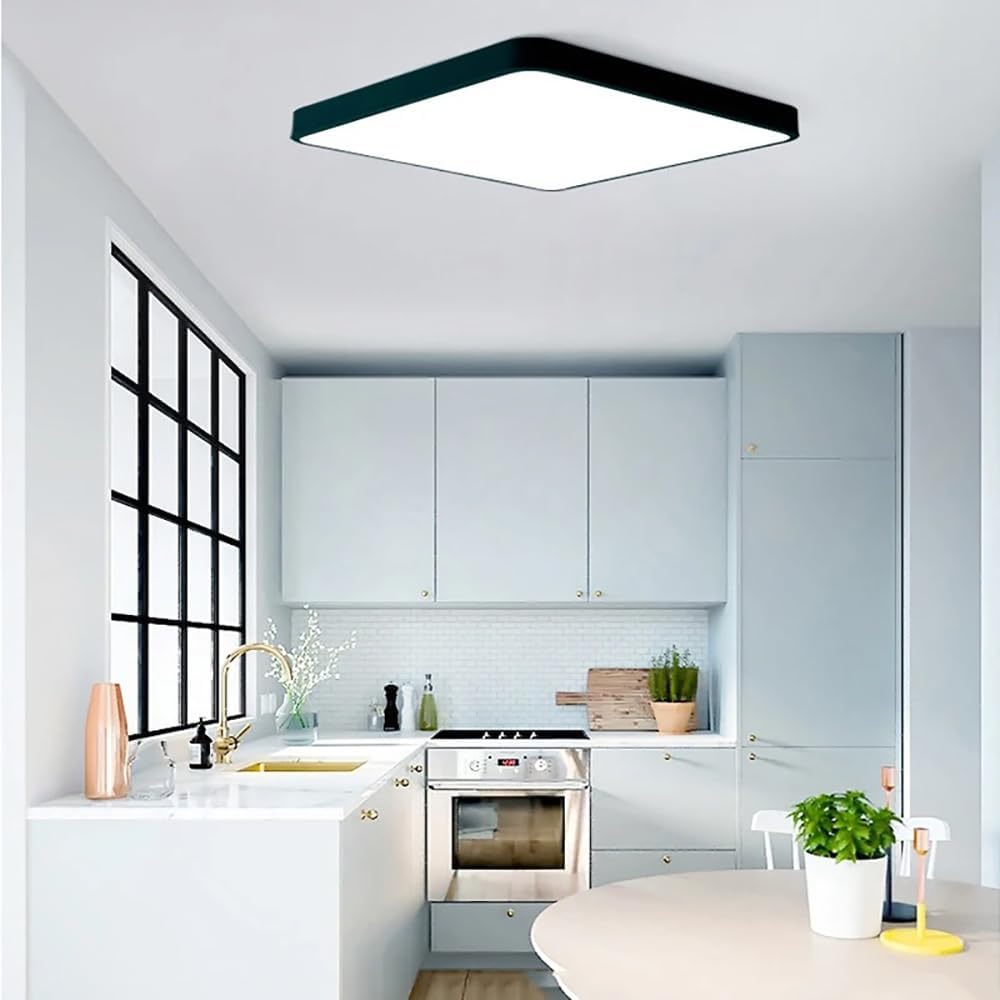 LED Ceiling Light Fixture,24 Inch Modern Square Recessed Ceiling Lights, Dimmable Light,64W Black Close to Ceiling Lighting Flush Mount Living Room Bedroom,3000K-6000K