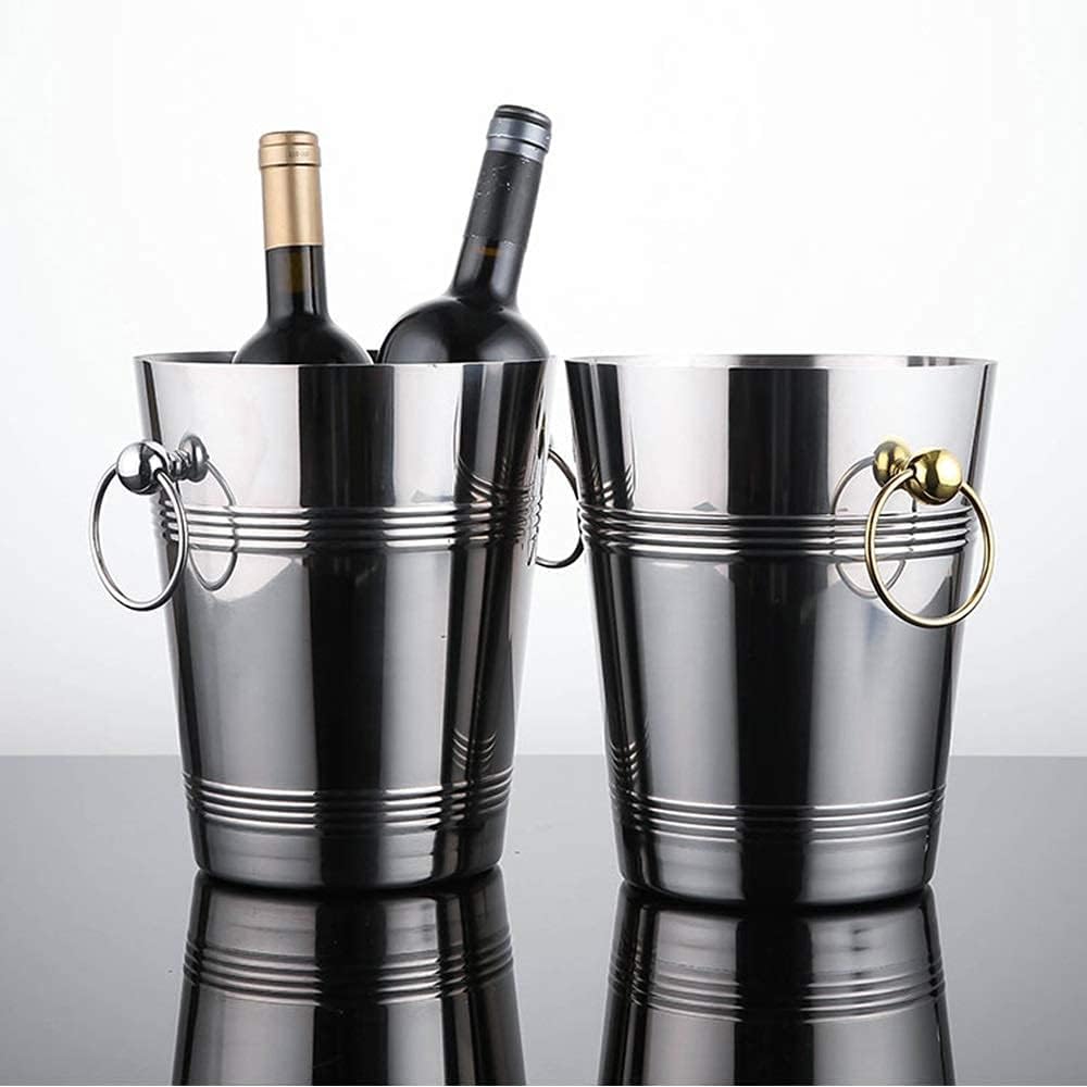 Ice Bucket,Ice Bucket with Lid and Ice Tongs,European-Style Creative Portable Silver Ear Barrel, Red Wine Champagne Ice Bar Home Xiaoice Bucket, Stainless Steel Silver 3L5L