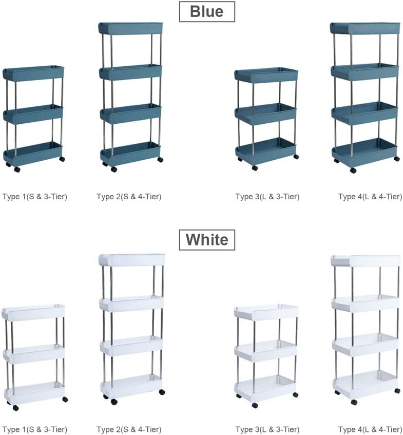 Kitchen Trolley 3/4 Tier Bedroom Snacks Cart Bathroom Storage Rack with Wheels Househlod Standing Shelf (Color : A Size : 1pcs) (A 1pcs)