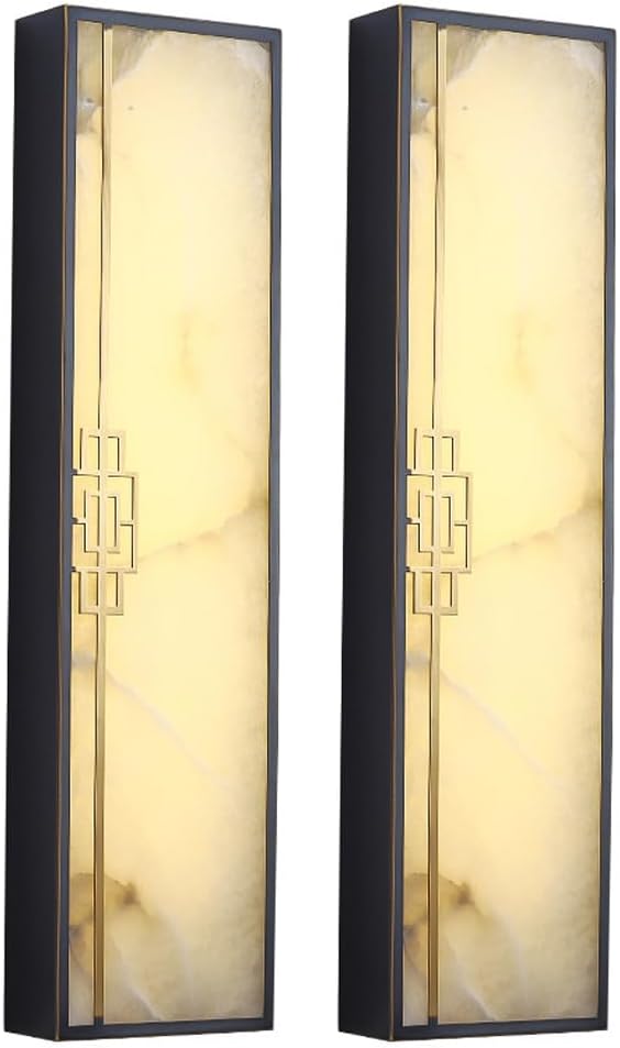 16.5' Alabaster Sconce Set of 2 Marble Stone Wall Sconce Lighting Black Brass Bathroom Light Fixture Square Alabaster Wall Sconce 3-Color Dimming Luxury Indoor Lighting for Living Room Bedroom