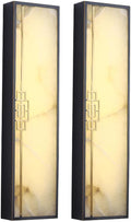 16.5' Alabaster Sconce Set of 2 Marble Stone Wall Sconce Lighting Black Brass Bathroom Light Fixture Square Alabaster Wall Sconce 3-Color Dimming Luxury Indoor Lighting for Living Room Bedroom