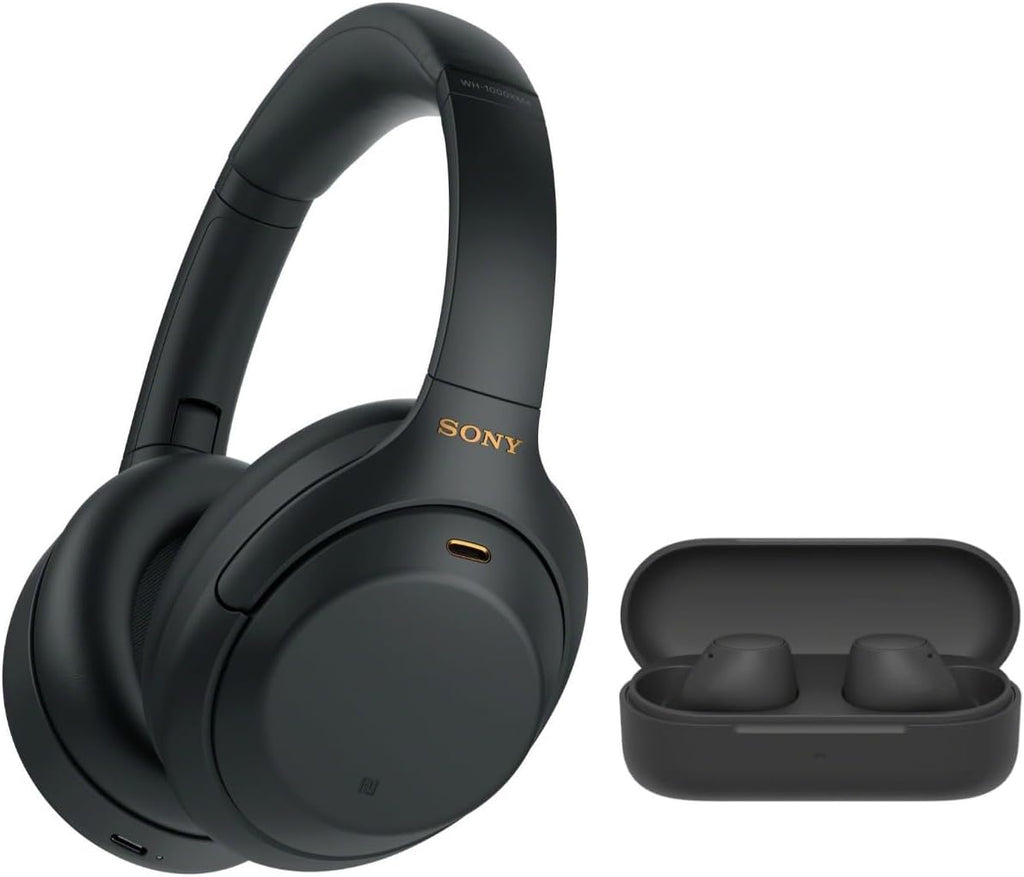 Sony WH-1000XM4 Wireless Bluetooth Noise Canceling Over-Ear Headphones (Black) in-Ear Wireless Earbuds Bundle - Portable, Long-Lasting Battery, Quick Charge, (2 Items)