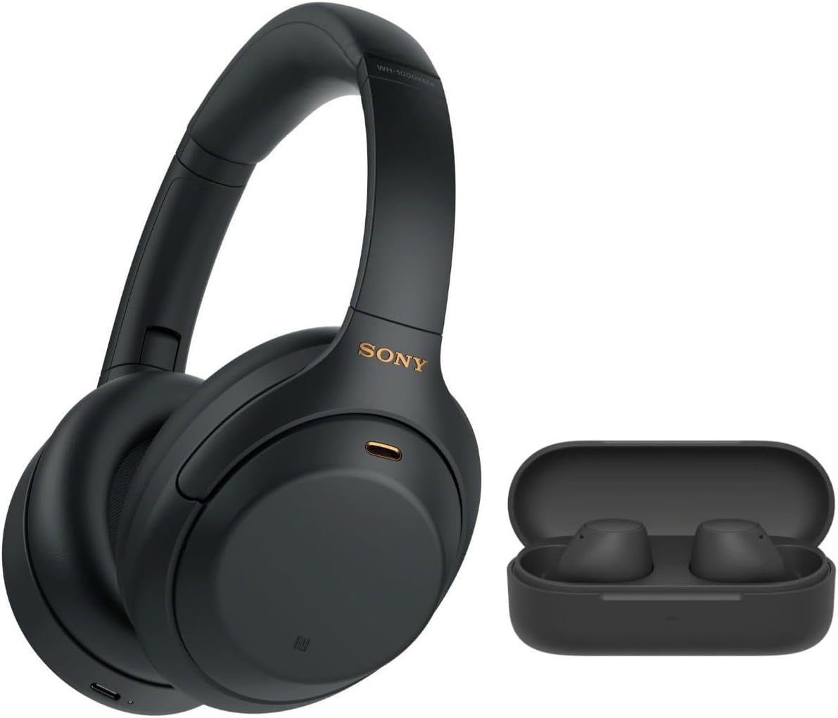Sony WH-1000XM4 Wireless Bluetooth Noise Canceling Over-Ear Headphones (Black) in-Ear Wireless Earbuds Bundle - Portable, Long-Lasting Battery, Quick Charge, (2 Items)