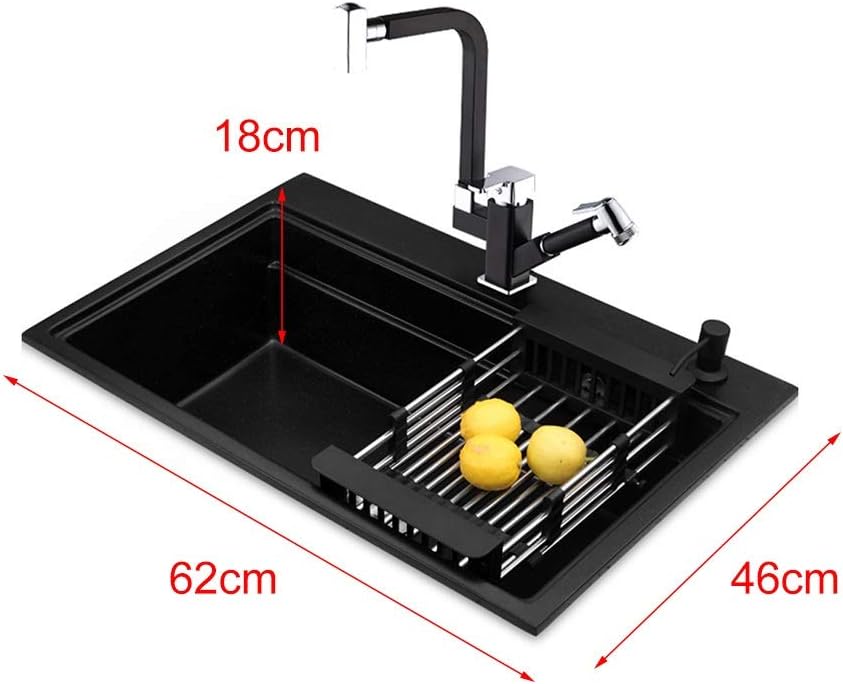 Kitchen Sinks Bath Fixtures Square Sink Black Kitchen Wash Basin Bathroom Washing Hands Sink Kitchen Cleaning Pool Makeup Big Pool Quartz Stone Single Mouth S
