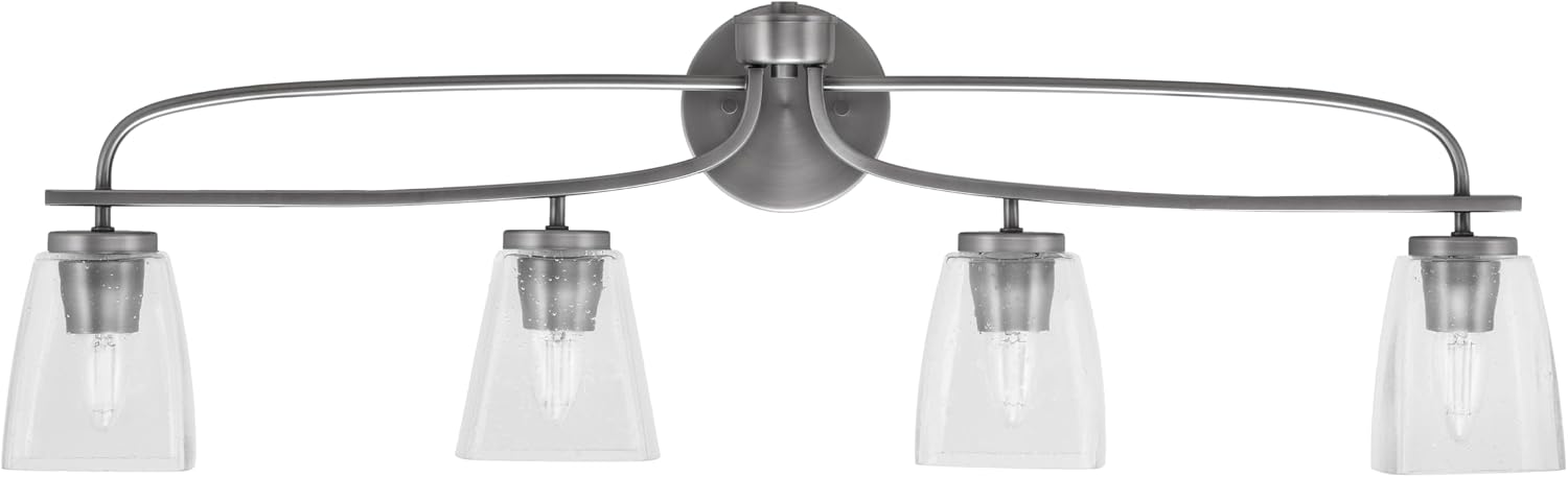 Toltec Lighting Cavella 4-Light Bath Bar – Modern Bathroom Vanity Light – Dimmable, LED-Compatible Wall Fixture – Graphite Finish, 4.5' Clear Bubble Glass