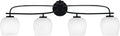 Toltec Lighting Cavella 4-Light Bath Bar – Modern Vanity Light Fixture for Bathroom – Dimmable and LED-Compatible Wall Light – Matte Black Finish, 6' White Marble Glass