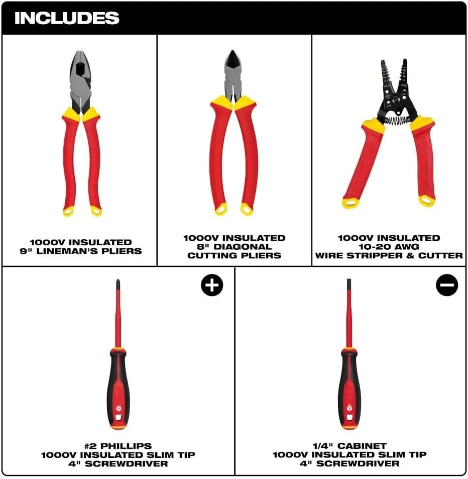 5 PC 48-22-2215 for Milwaukee 1000V Insulated Hand Tool Set - Red/Black