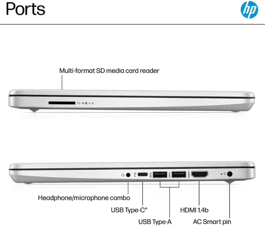 HP 14' Business Laptop Computer with Microsoft Office 365, 4-Core Intel Processor, 128GB SSD + 1TB Cloud Storage, 8GB RAM, Windows 11, SageNova Earphones, Natural Silver