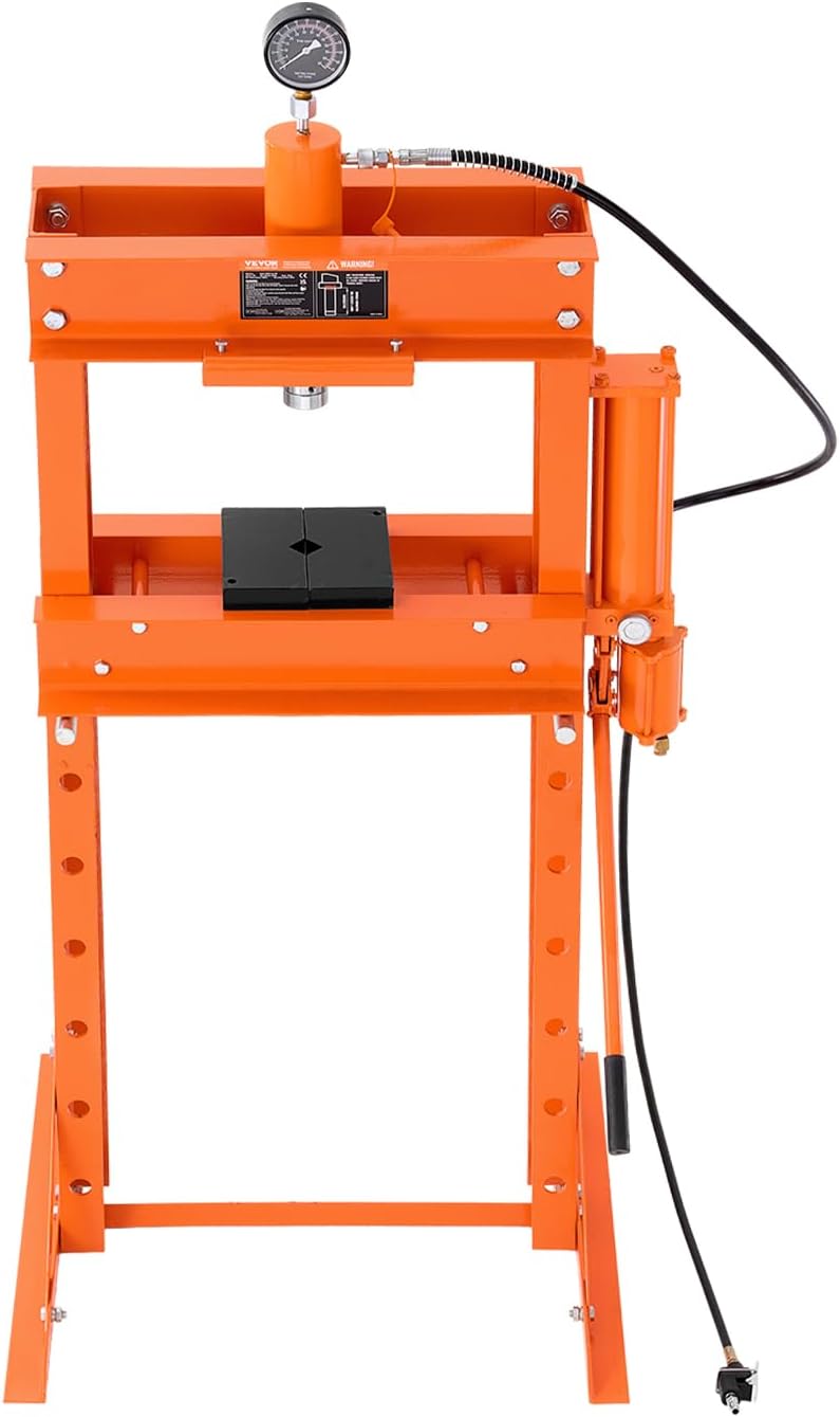 VEVOR Hydraulic Shop Press, 30 T H-Frame Pneumatic Shop Press with Press Plate & Triangular Support, Stable Garage Floor Adjustable Hydraulic Press with Relief Valve, Fit for Bending & Straightening