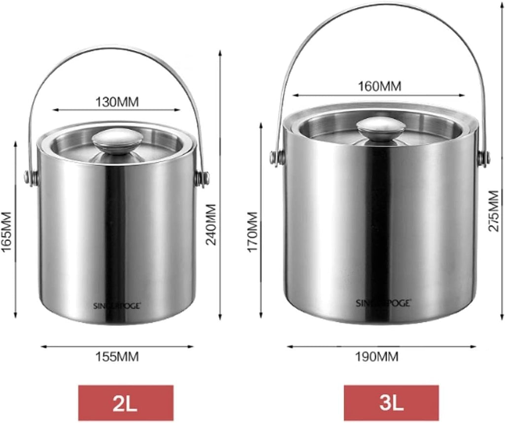 Stainless Steel Ice Bucket with Handle, Double-Walled Insulated Lid & Tongs, Thickened for Parties, Home, and Bars