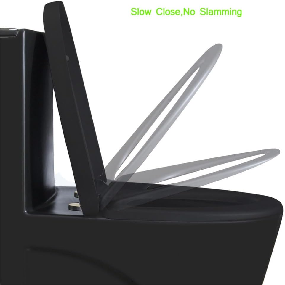Wttfc Soft Close Toilet Seat,Black Toilet Seats with Adjustable Hinge,Toilet Lid Loo Cover for Family Bathroom with Assemble Fixtures,UF Material,Various Shapes,Square