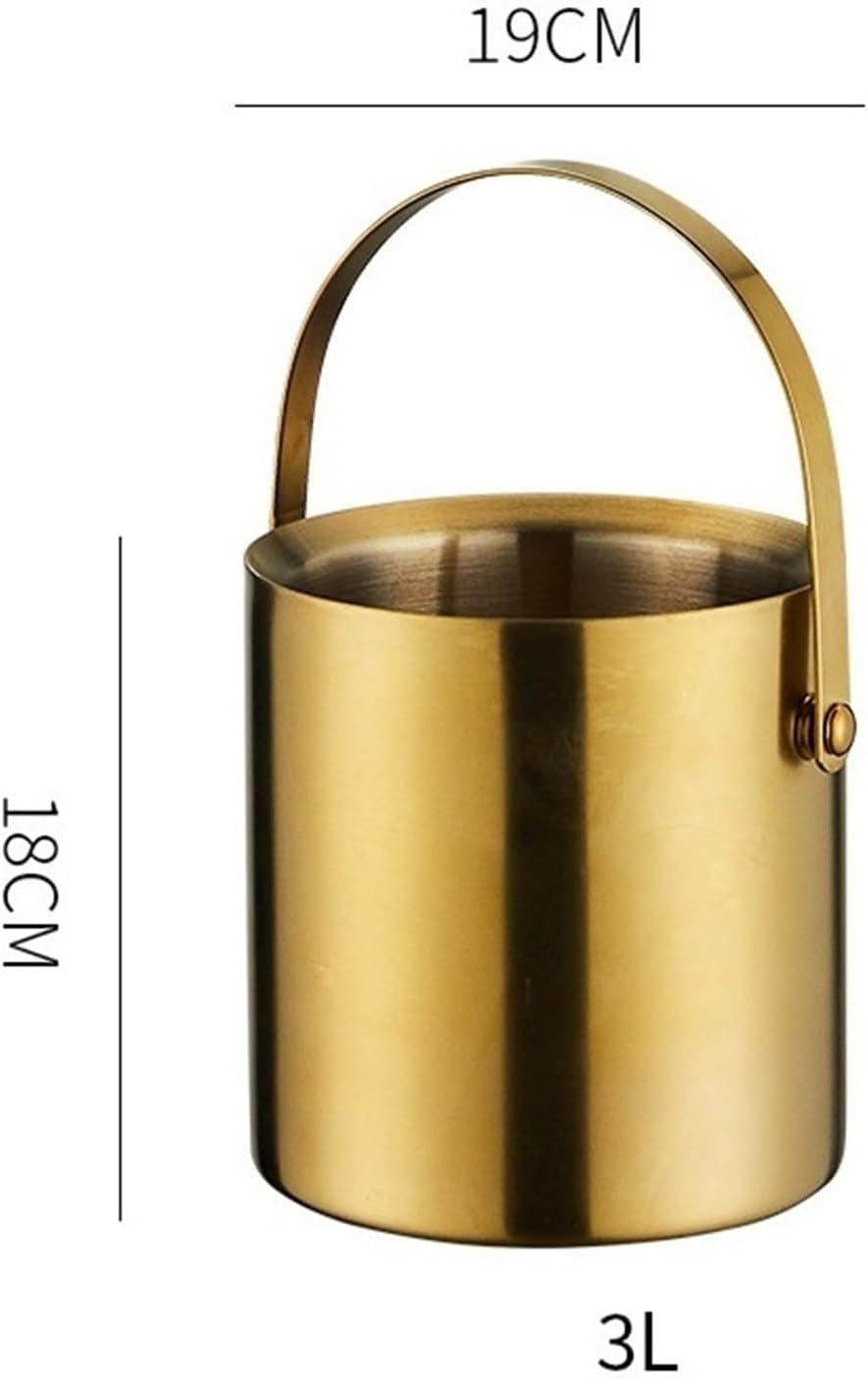 Ice Bucket Gold Stainless Steel Double Layer Ice Bucket with Lid for Cocktail Bars, Freezers, and Wine