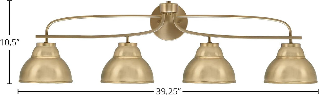 Toltec Lighting Cavella 4-Light Bath Bar – Modern Vanity Light Fixture for Bathroom – Dimmable and LED-Compatible Wall Light – New Age Brass Finish, 7' New Age Brass Metal Shades