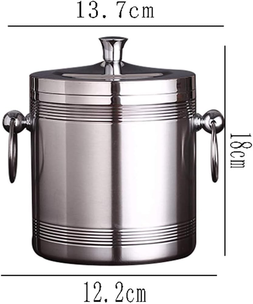 BTZHY Ice Bucket,Candy Double Walled Stainless Steel with Ice Tongs, Scoop, Lid, and Exclusive Handmade Nylon