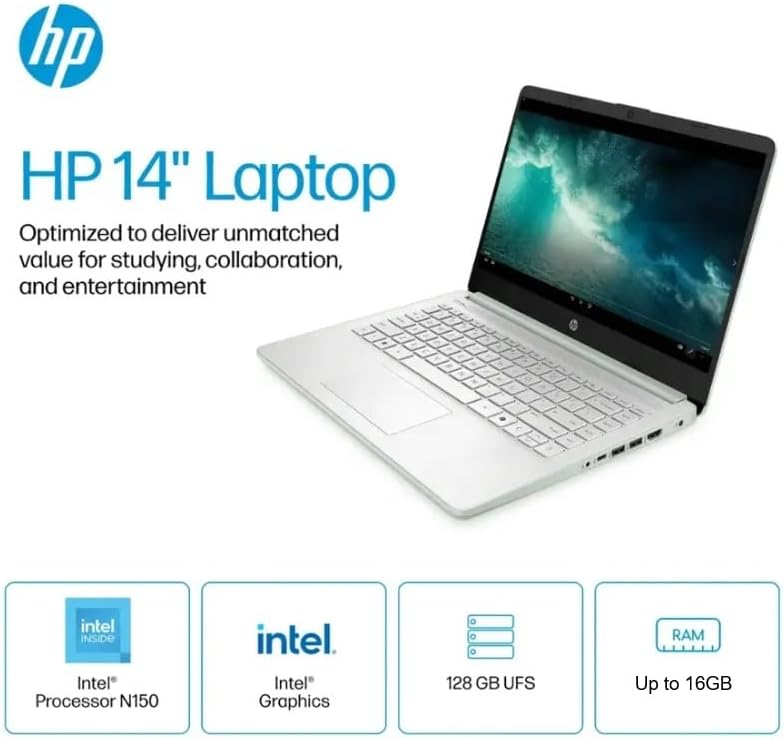 HP Student Laptop, Intel Processor N150(up to 3.6 GHz), 14 Inch LED Screen,8G RAM, 128GB Storange1 Year Office 365, Windows 11 Home,Willow Green