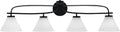Toltec Lighting Cavella 4-Light Bath Bar – Modern Bathroom Vanity Light – Dimmable, LED-Compatible Wall Fixture – Matte Black Finish, 7' White Muslin Glass