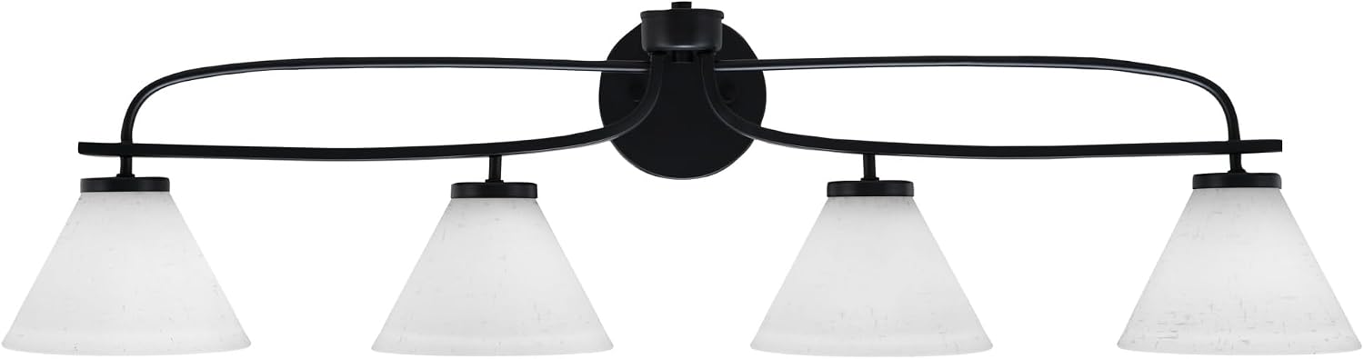 Toltec Lighting Cavella 4-Light Bath Bar – Modern Bathroom Vanity Light – Dimmable, LED-Compatible Wall Fixture – Matte Black Finish, 7' White Muslin Glass