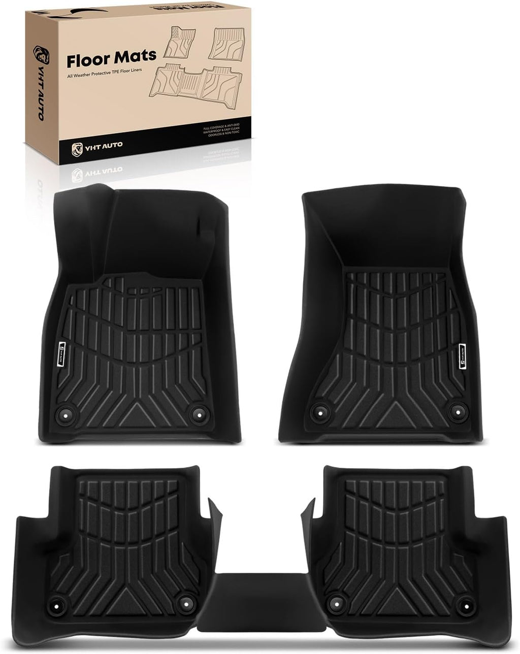 YHTAUTO Automotive All Weather Floor Mats Compatible with Cadillac CTS 2014-2019 Sedan, TPE Floor Liners All-Weather Protection Custom Fit, 1st & 2nd Row, Set of 3 Black