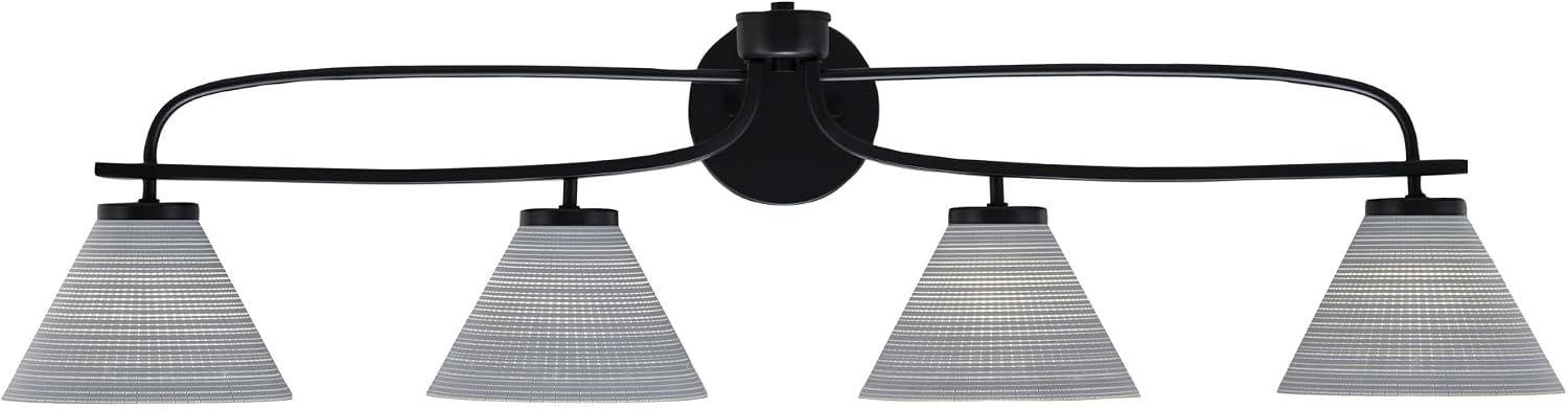 Toltec Lighting Cavella 4-Light Bath Bar – Modern Bathroom Vanity Light – Dimmable, LED-Compatible Wall Fixture – Matte Black Finish, 7' Gray Matrix Glass