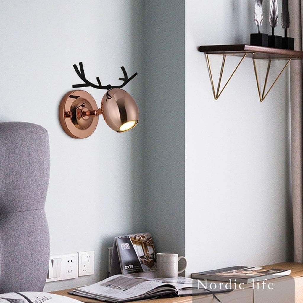 Sconce Wall Lighting Wrought Iron Wall Lamp Nordic Creative Antlers Wall Light Bedroom Wall Sconce for Living Room Bedside Dining Room Bathroom Light Fixtures(Rose Gold)