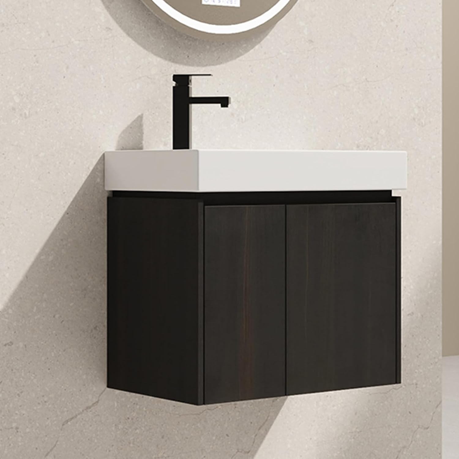 24' Floating Bathroom Vanity with Sink, Modern Wall Mounted Bathroom Cabinet with Undermount Resin Sink, Single Small Bathroom Vanities, Bathroom Storage Vanity Set with 2 Doors, Soft-Close, Black