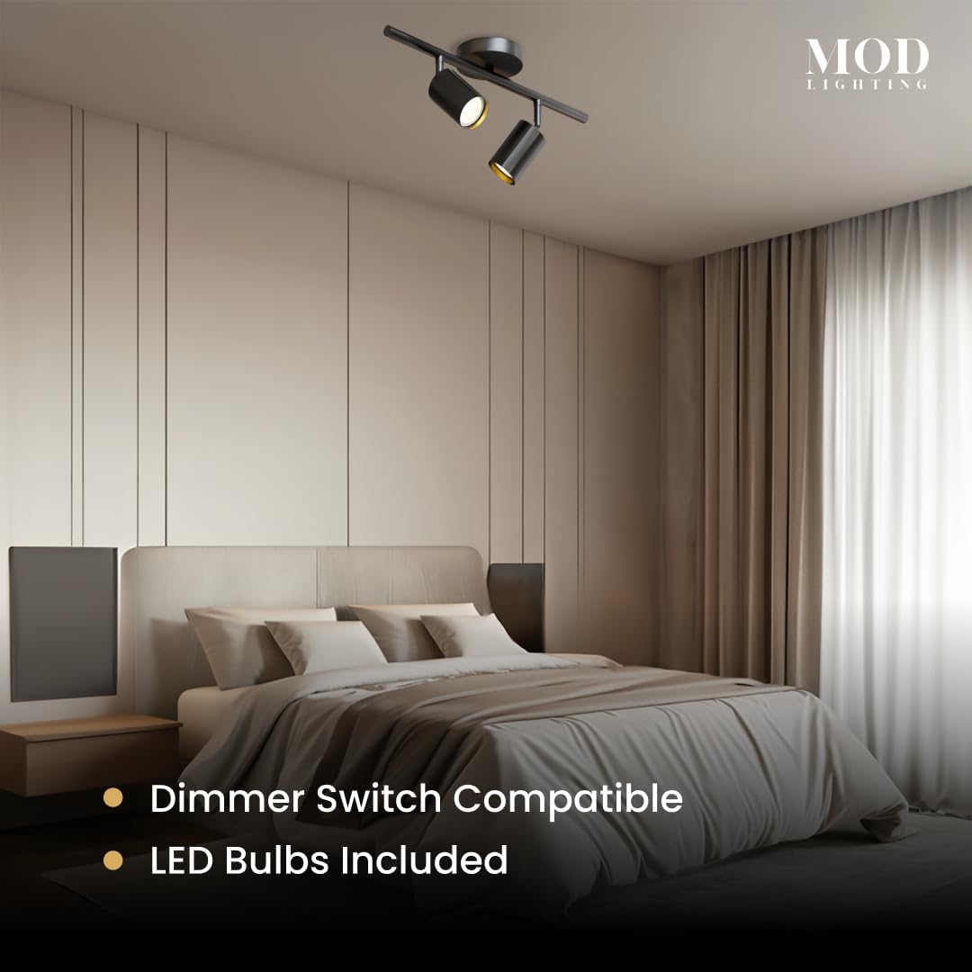 MOD LIGHTING Harris | Modern Track Lights LED, Indoor Ceiling Light Fixture for Living Room, Kitchen Island Ceiling Lighting, Solid Brass Light Fixture (Βlack | Warm White | 2 Lights)