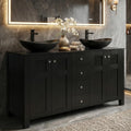 48 Inch Bathroom Vanity with Sink, Traditional Freestanding Black Bathroom Vanity Cabinet with Four Drawers, Pedestal Cabinet with Two Black Ceramic Boat Sinks