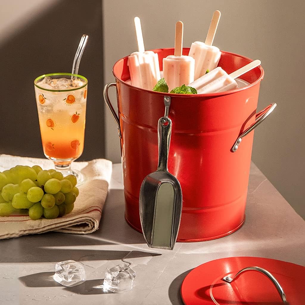 Ice Bucket Ice Bucket Cooler Wrought Iron Bar Beer Champagne Ice Bucket with Lid Small Ice Bucket White Blue Red Aluminum Color with Ice Shovel Ice Buckets for Cocktail Bar (Color : Blu)