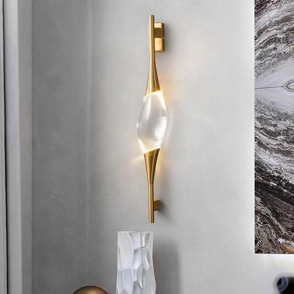 Crystal Wall Sconce Set of 2 Brass Wall Light Fixture Modern Teardrop Sconces Wall Lighting Elegant Wall Mounted Lamp 5W 3000K Vanity Wall Lights for Bedroom Living Room Hallway