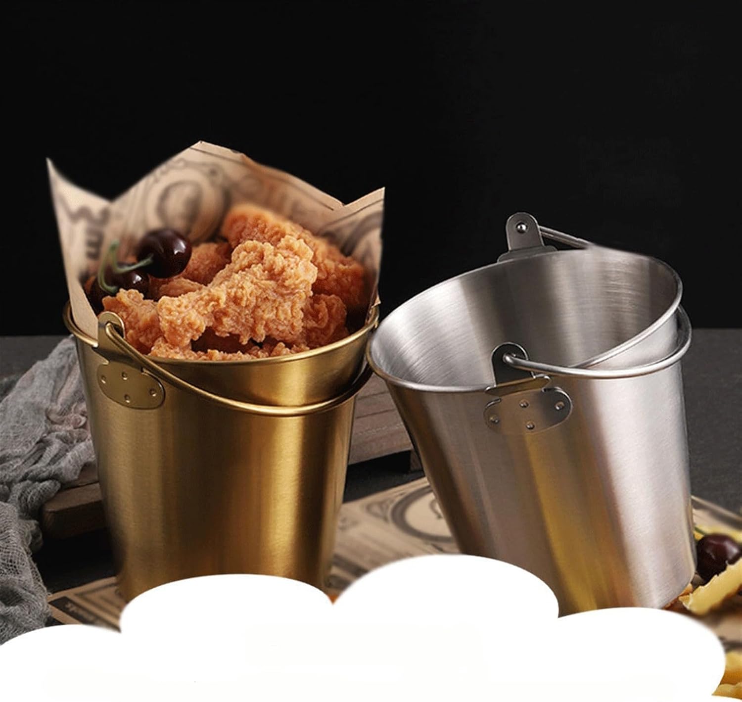 Ice Buckets Metal Ice Bucket Mini Snack Fries Chicken Bucket Portable Party Storage Red Wine Champagne Stainless Steel Ice Bucket for Bar Hotel Party Ice Bucket Kits