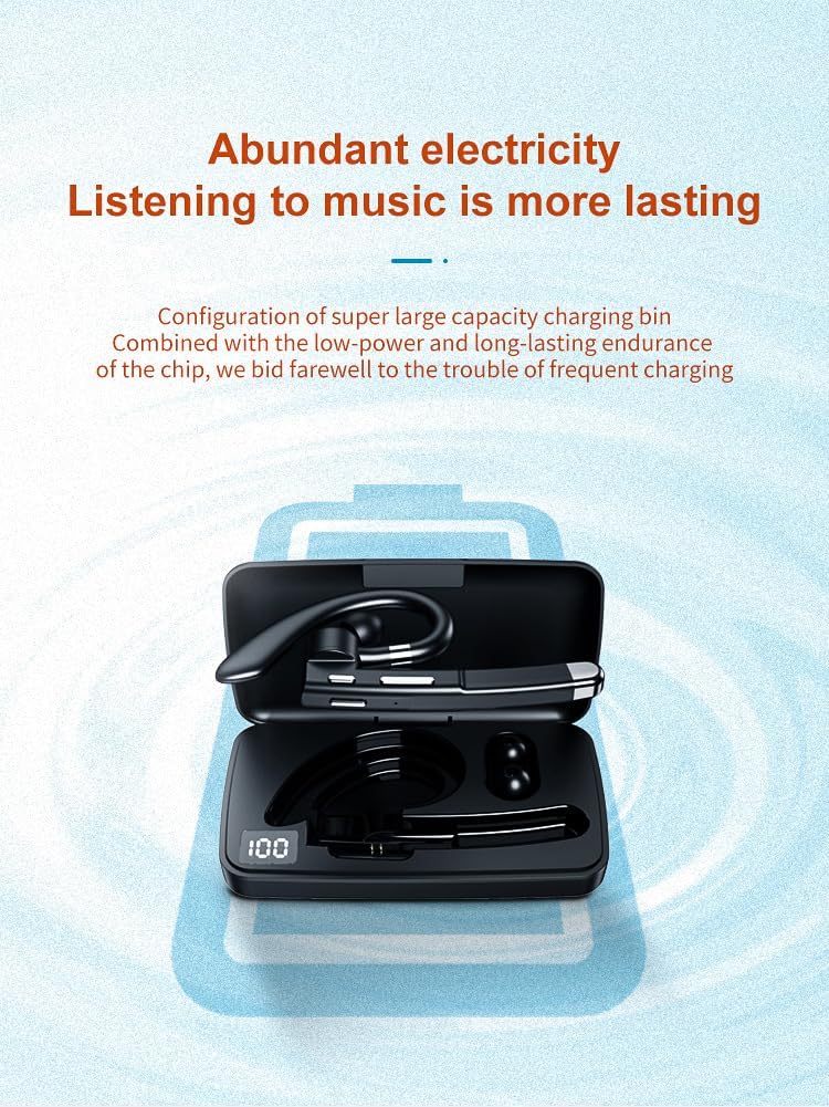 Single-Ear Buds Bluetooth Wireless Headphones Business Headsets with Earhooks ,Bluetooth Earpiece CVC8.0 Dual Microphone Call Noise Reduction Earphones for 12 Hours of Talking,IPX7 Waterproof,Black1