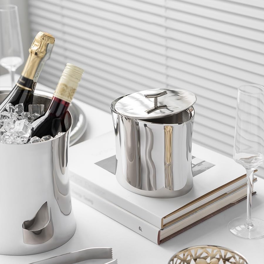 Ice Bucket Ice Bucket for Freezer European Style Stainless Steel Ice Bucket, Home Wine, Champagne, Beer, Red Wine, Ice Bucket Model Room Decoration Ice Buckets Party Cooler Drink Cooler(Medium)