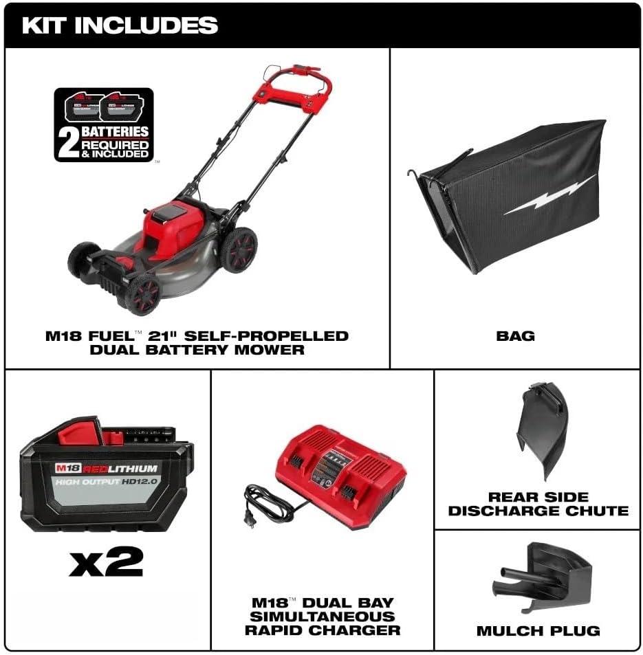 2823-22HD Brushless Walk-Behind Lawn Mowers for Milwaukee M18 Fuel 21' Self-Propelled Mower Kit with Grass Bag