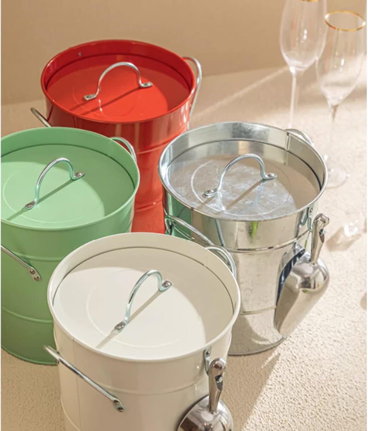 Ice Buckets 3.5 Liter Double Wall Ice Bucket Insulated Ice Buckets with Lid and Scoop Thickened metal Ice Buckets , Party Beverage Tub for Home Kitchen Parties Cocktail Bar Ice Bucket Kits ( Color : S