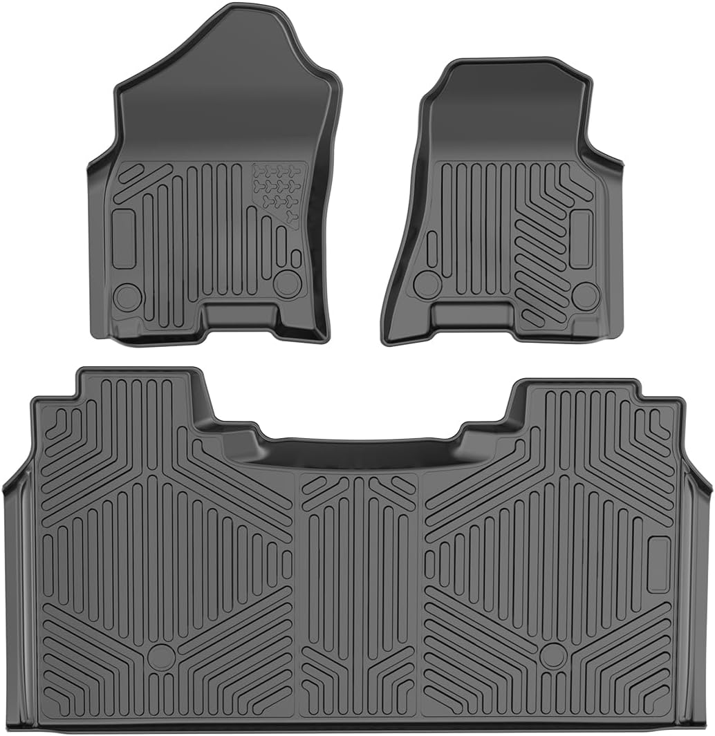 VEVOR Automotive Floor Mats, Fits for Dodge Ram 1500/2500/3500, Crew cab only 1500 Classic 2013-2018/2019-2022, 3 pcs Front, 2nd Row Liners, All Weather Custom Fit TPE Vehicle Mats for Trucks, Black