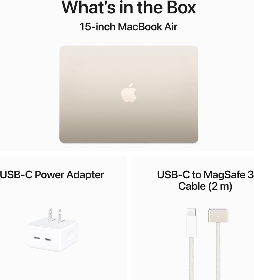 Apple 2024 MacBook Air 15-inch Laptop with M3 chip: Built for Apple Intelligence, 15.3-inch Liquid Retina Display, 16GB Unified Memory, 256GB SSD Storage, Backlit Keyboard, Touch ID; Starlight